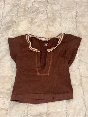 Urban Outfitters Brown Knit Crop Top with Striped Collar